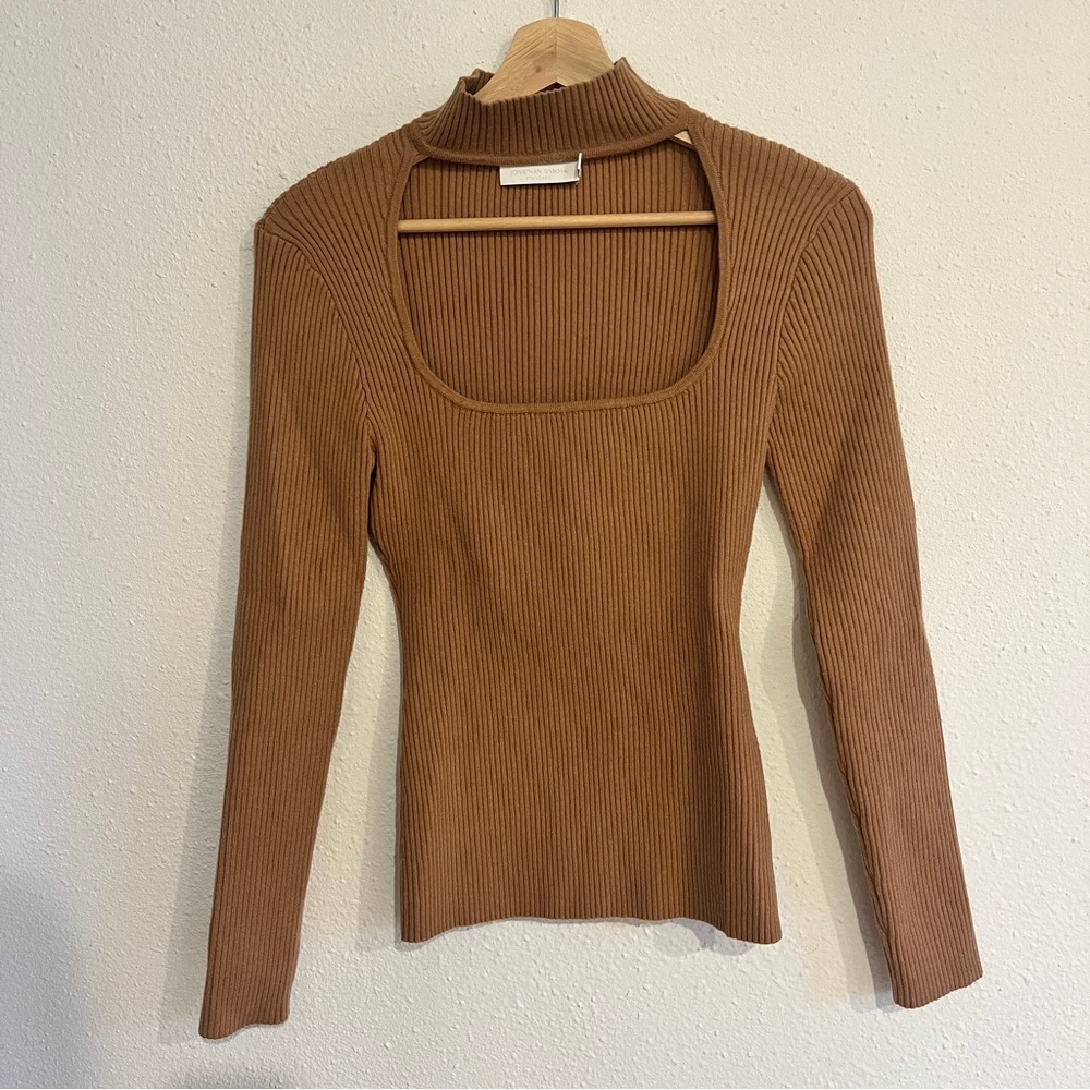 Jonathan Simkhai Janessa Cut Out Mock Neck Sweater Tan Size M
